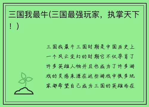 三国我最牛(三国最强玩家，执掌天下！)